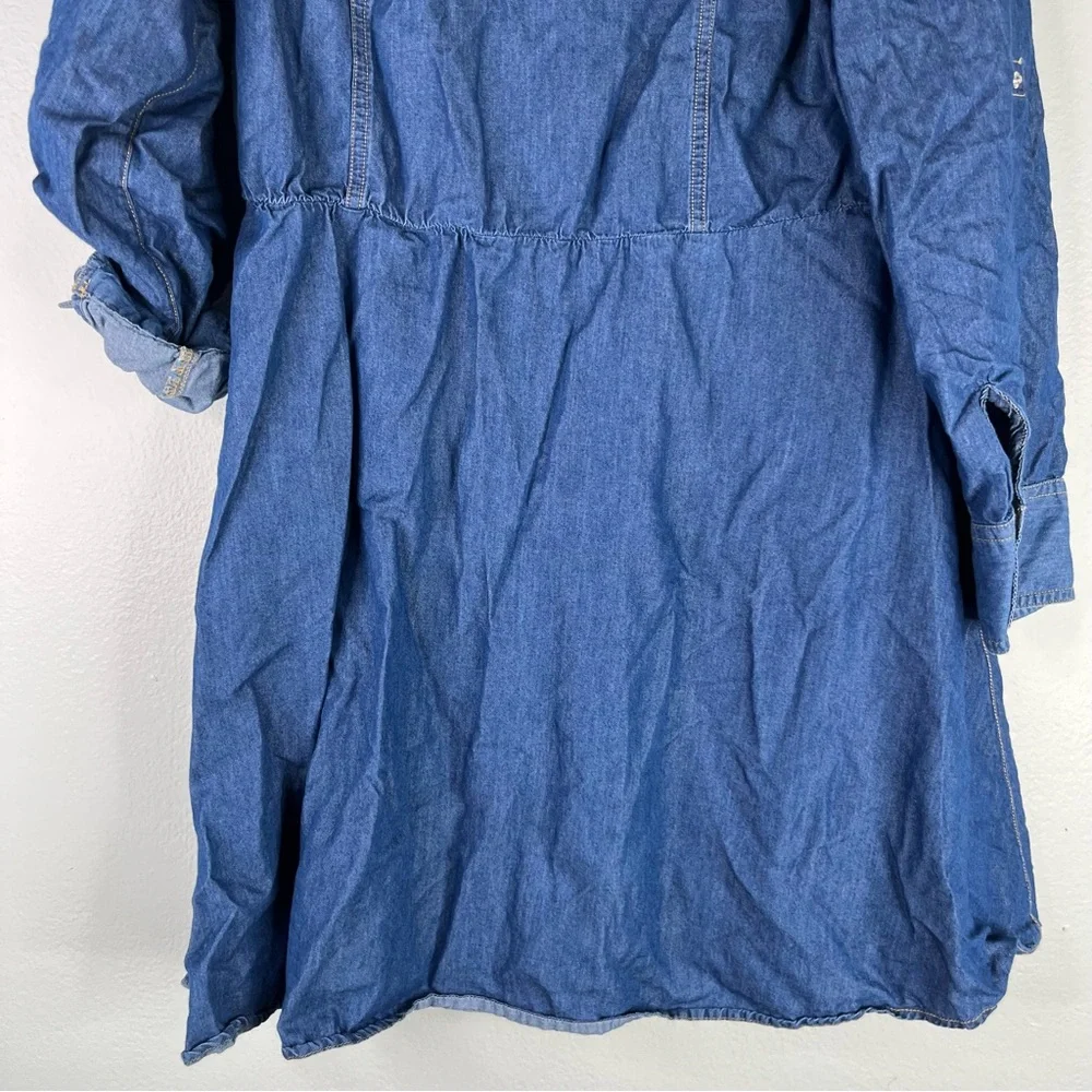 Justice Dress Girls 14/16 Blue Denim Chambray Embellished‎ Collar Roll Up Sleeve